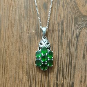 Sterling Silver Diopside Pendant Necklace W/ 18" Chain